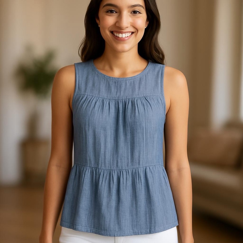NWT Beachlunchlounge Lee Top Sleeveless Denim Blue